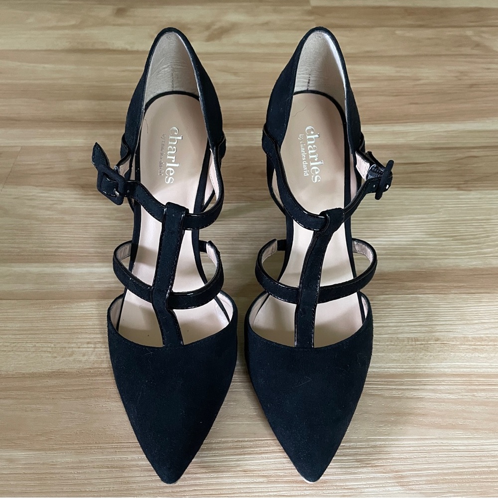 Charles David Womens Suede Pointed Toe Pumps Heels Black Sz 6.5 M Shoes w/ Box